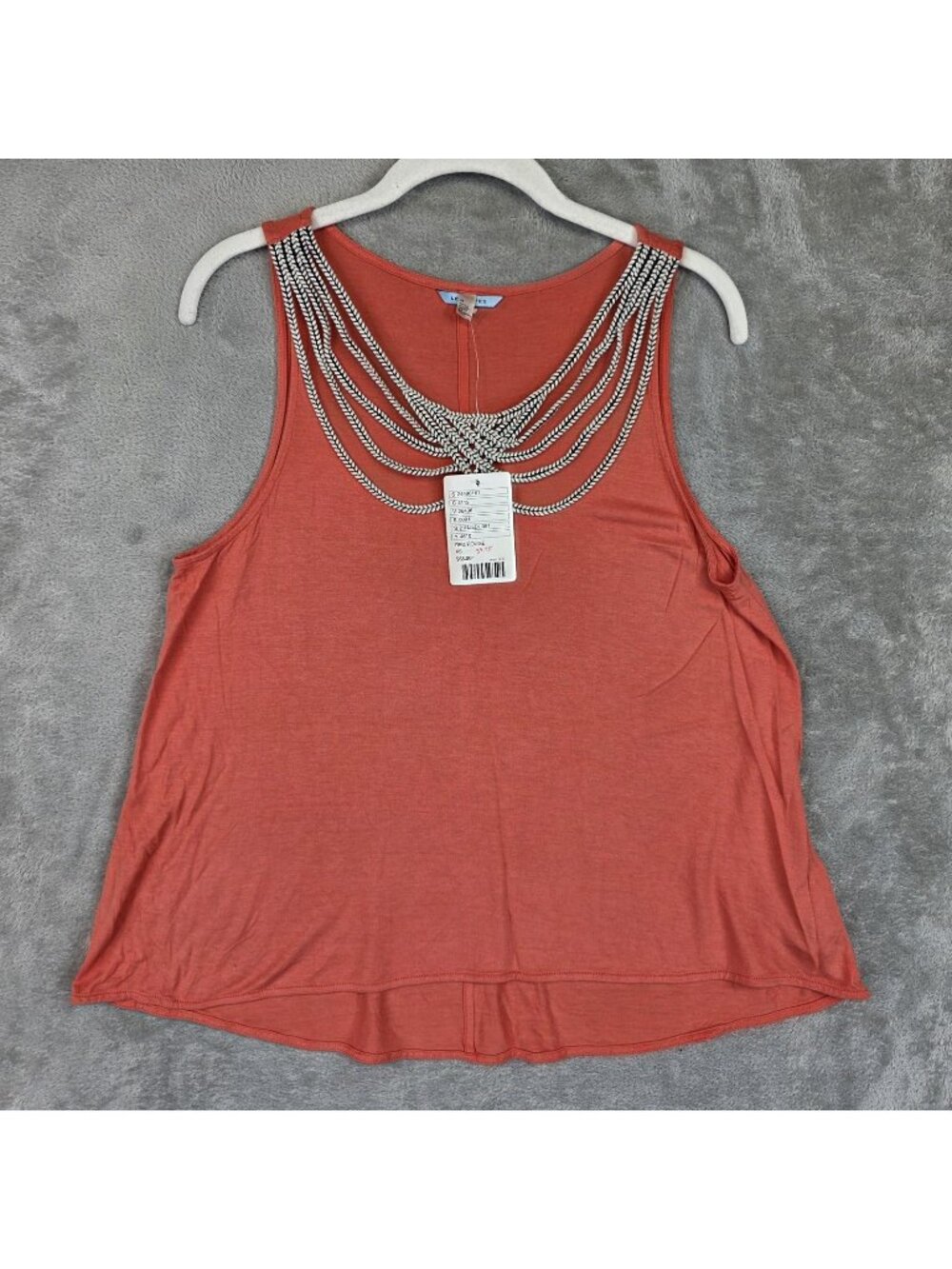 LeifNotes Tank Top Womens XS Red Embellished Scoop Neck Jersey Hi Low Hem